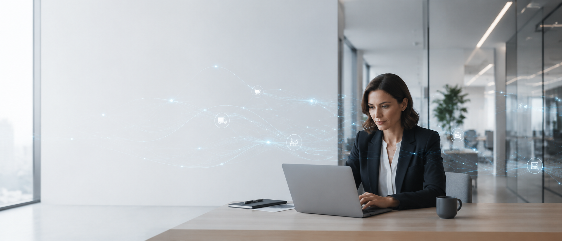 Professionnelle pilotant des processus ERP enrichis par des flux d’intelligence artificielle